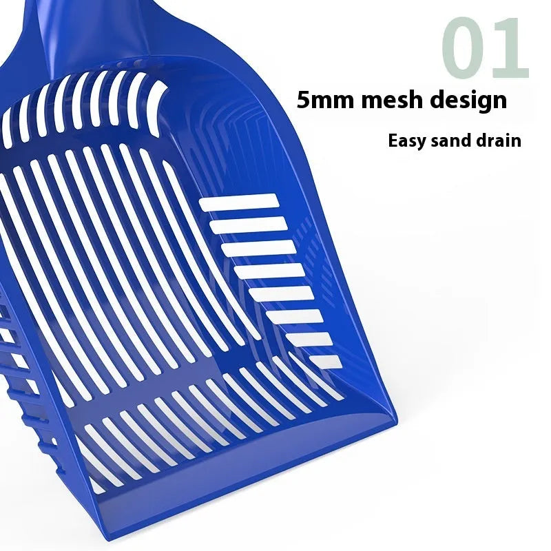 PP plastic cat litter scoop in red, yellow, or blue colour options showing small and medium size comparisons