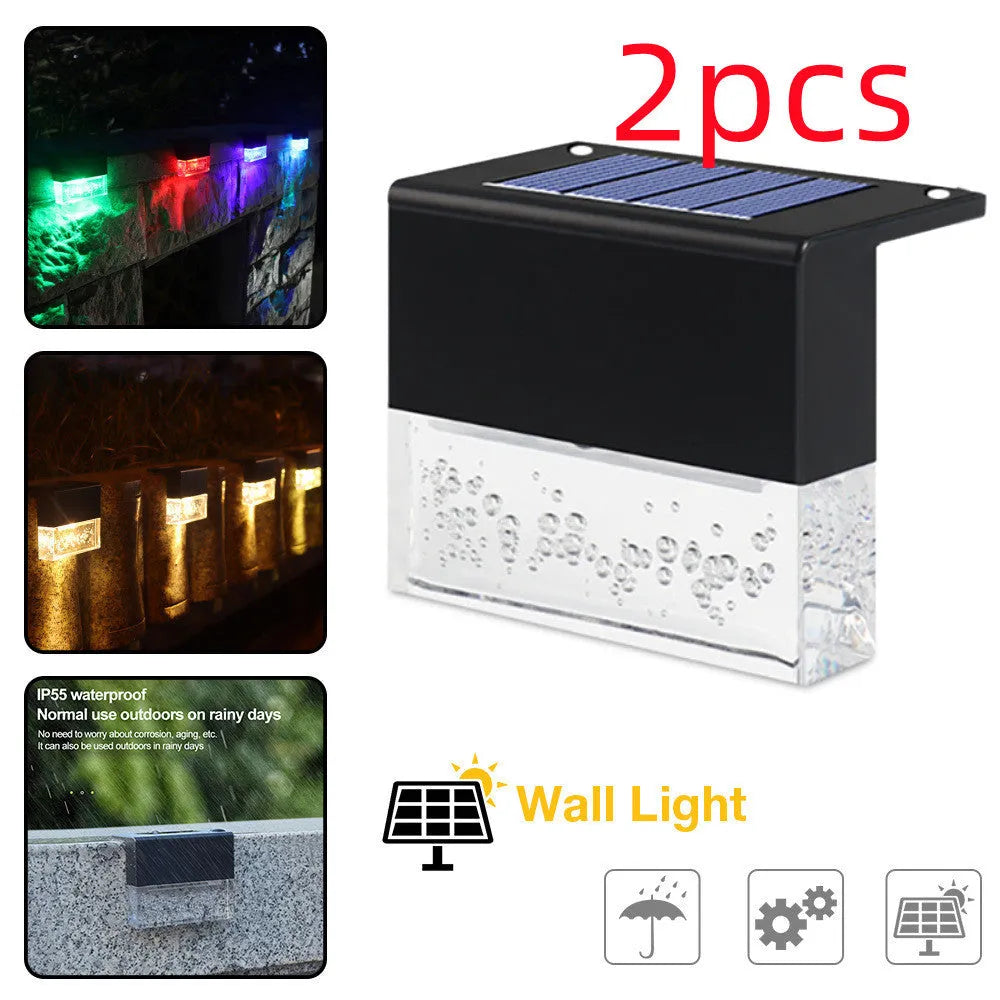 Waterproof RGB LED solar step light with warm white and colour change modes for outdoor stairs