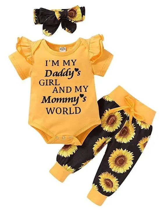 Baby cotton letter print jumpsuit set with headband, pullover top and pants, black ten D or M, 70-100cm height