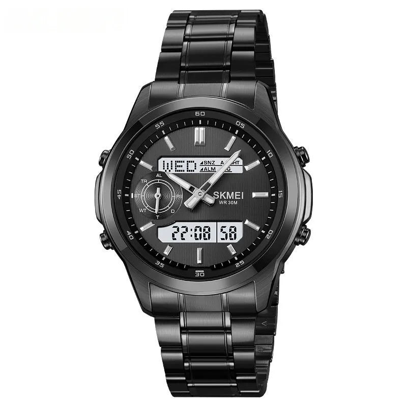 Men's luminous steel strap watch with multifunctional dial in gold finish
