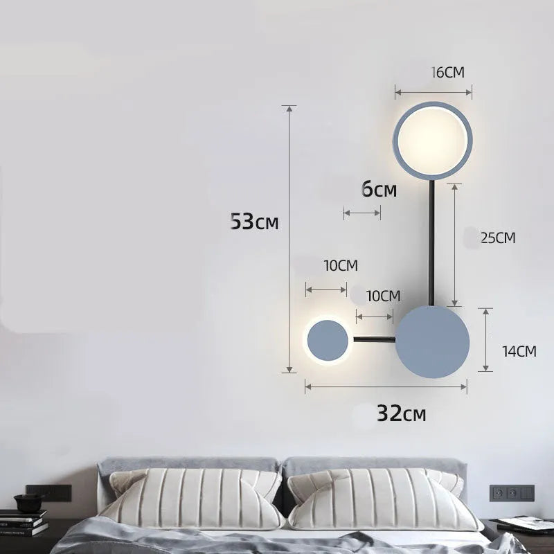 Contracted bedroom wall lamp iron acrylic 6-head 54W 96.5cm wide mounted on wall in black finish