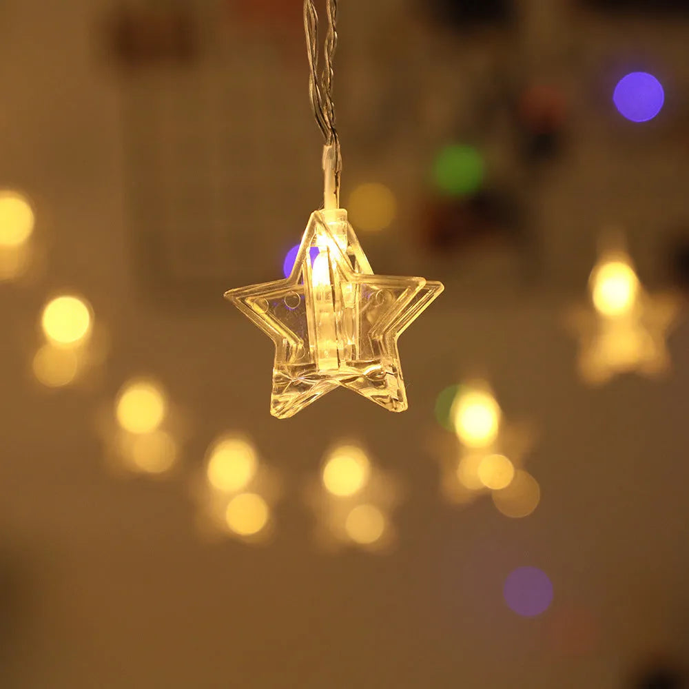 LED star clip string lights with warm white or colour LEDs in 3 metre length for room decoration