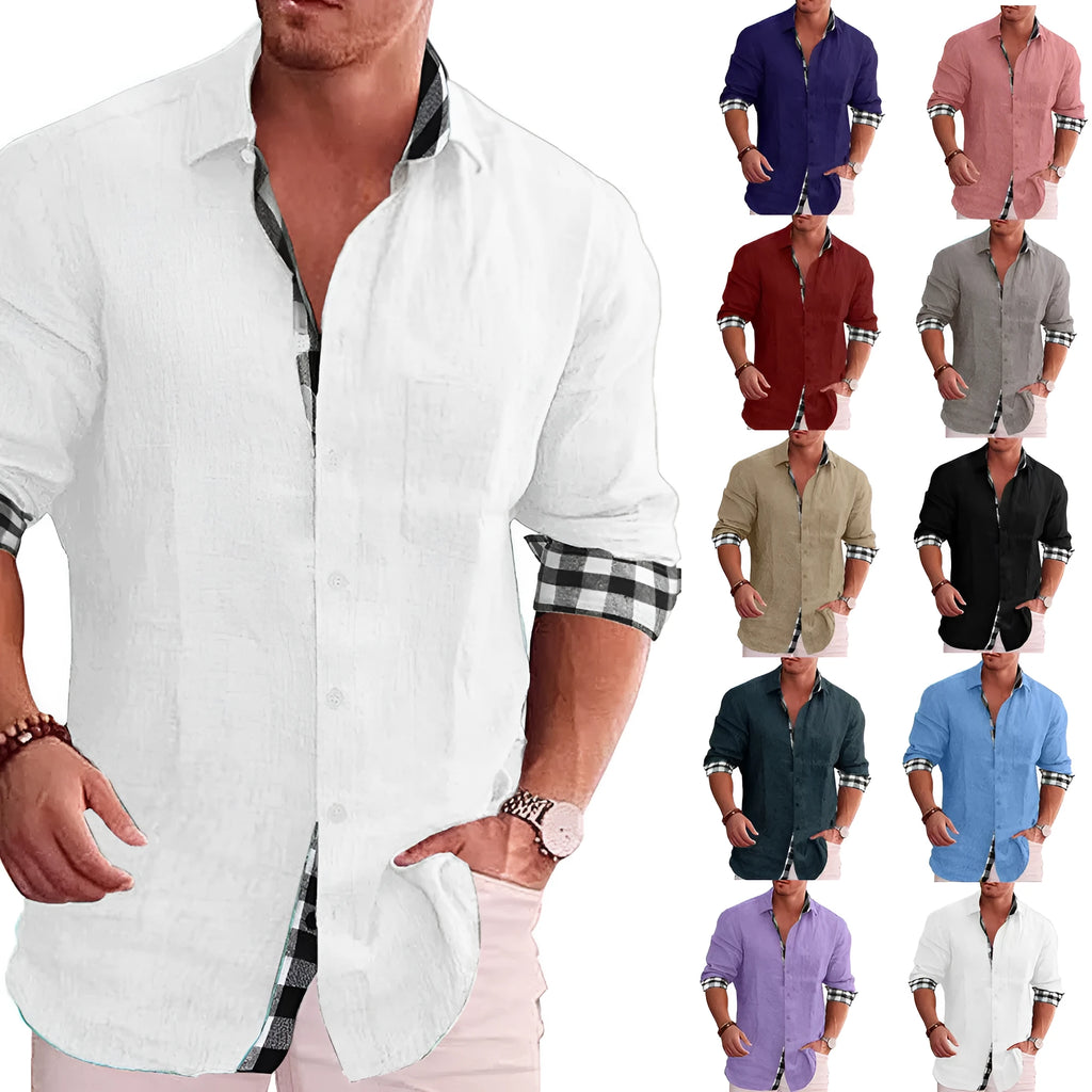 Men's long sleeve plaid cardigan shirt in cotton blend regular fit, available in multiple colours including white and black