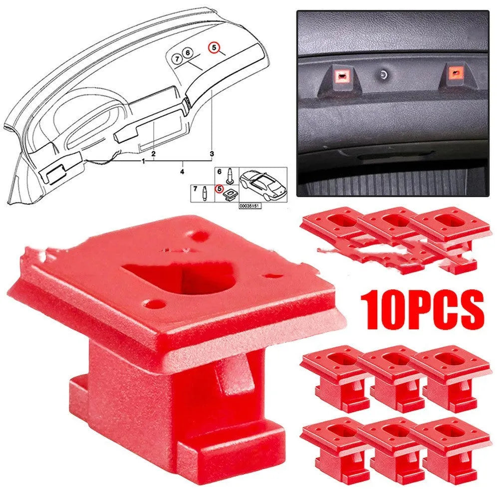 Pack of 10 black plastic BMW door trim panel retaining clips or buckles.