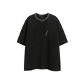 Men's purple embroidered retro cotton short-sleeve t-shirt with a loose fit on a neutral background.