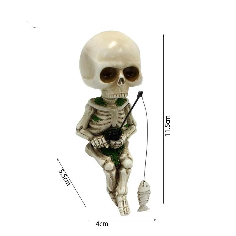 Halloween resin skull ornament for aquarium courtyard micro landscape in fishing skull colour