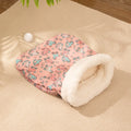 Blue rabbit design flannel cat sleeping bag nest bed measuring 50cm by 40cm.
