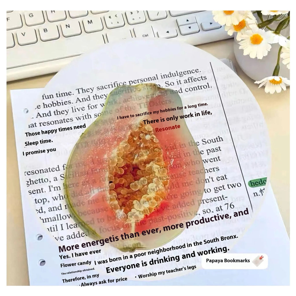 Cute transparent plastic fruit bookmark with fixed clip in watermelon red colour approximately 8-10cm tall