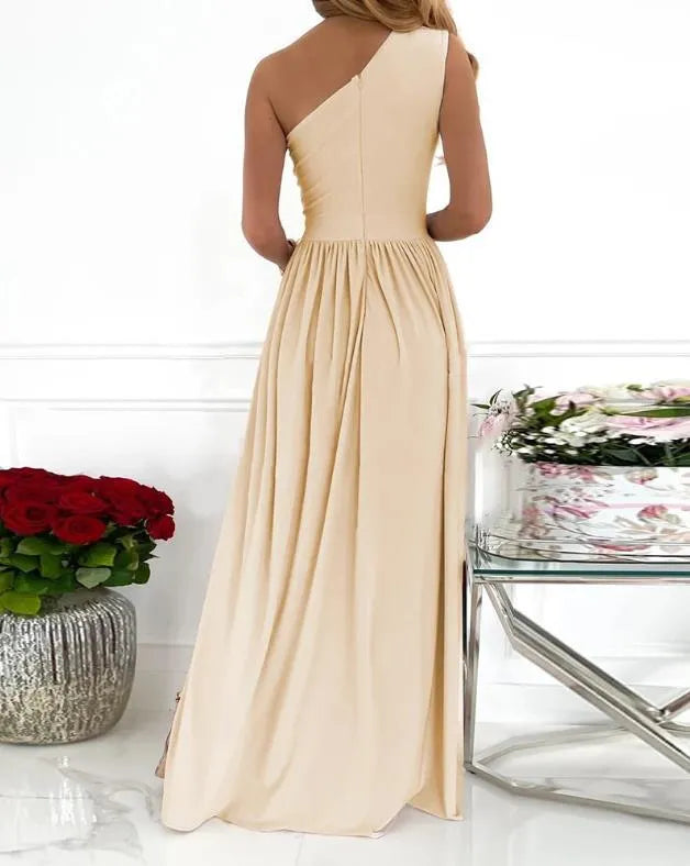 One shoulder high split cutout maxi dress for women in soft fabric