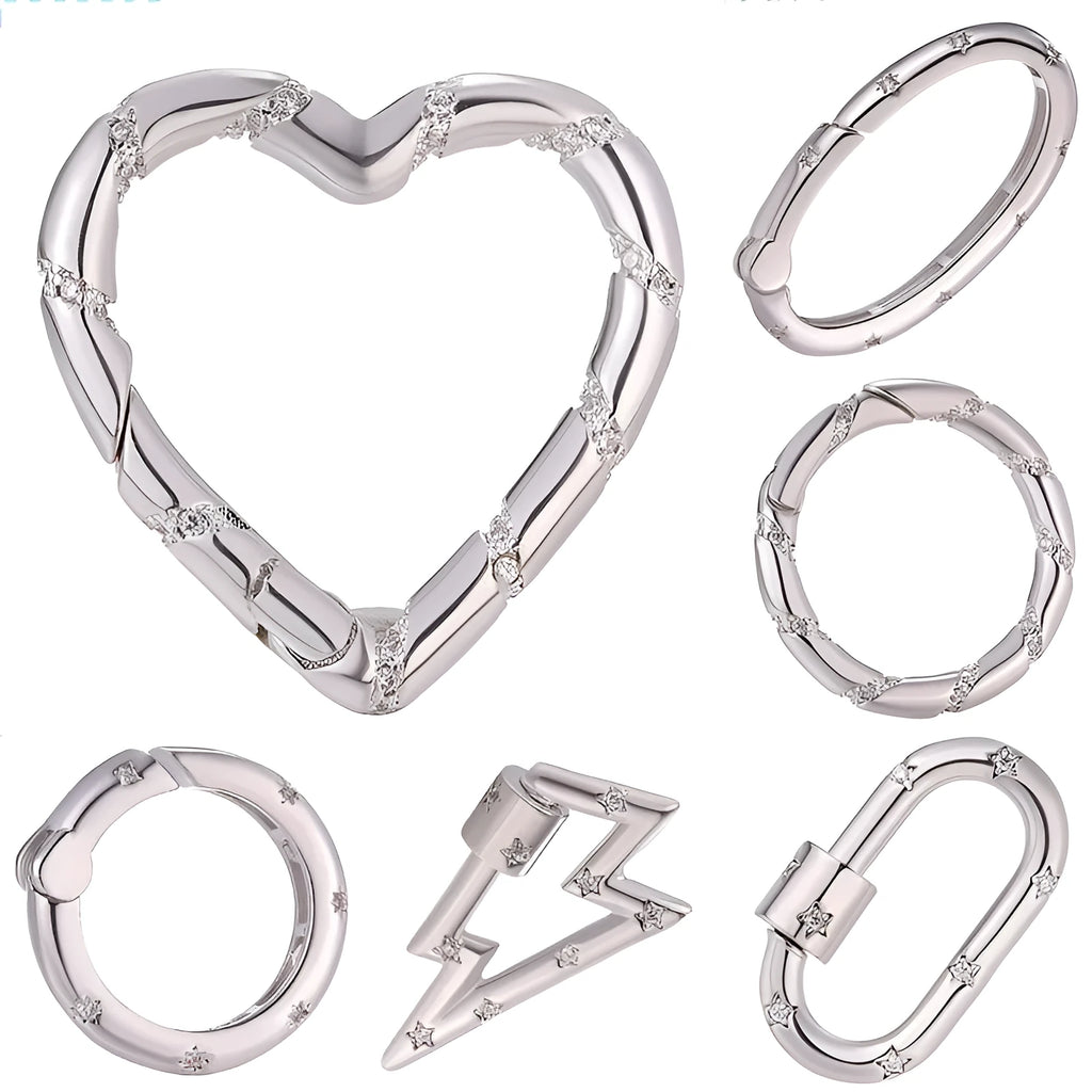 Copper micro inlaid zircon mountain climbing heart button with electroplated finish spring fastener or screw buckle