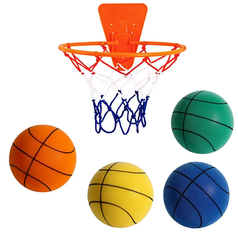 Silent high density foam sports ball indoor mute basketball in green colour with blue box