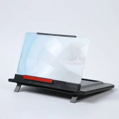 12-inch pull-out smartphone screen amplifier showing horizontal and vertical bracket positions