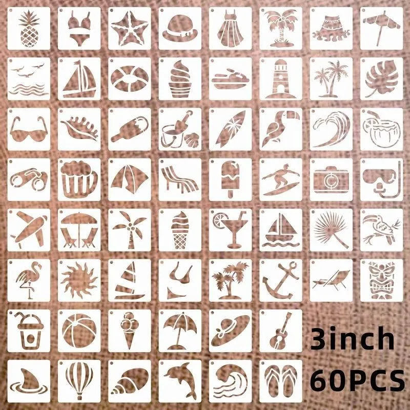 100 pieces of 2-inch milky white PET film spray painting templates showing floral, animal, and letter designs