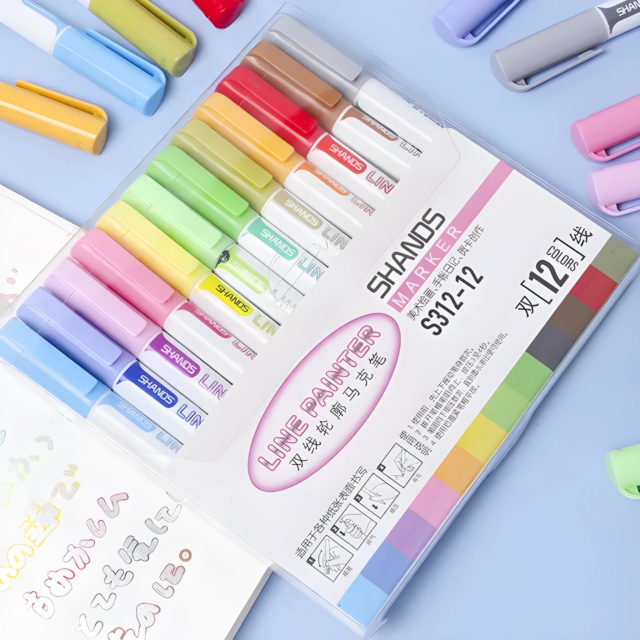 Flash Color acrylic fine line painter pens in an 8-piece and 12-piece set for art and craft.