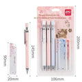 Simplified cartoon automatic pencil set with three 0.5mm HB pencils and refill boxes in mixed colours