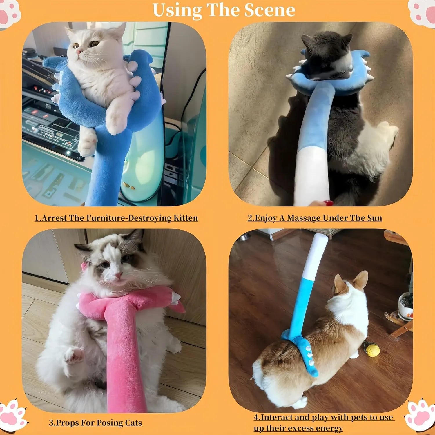 70cm blue plush cat wand toy with foam-filled head for interactive pet play