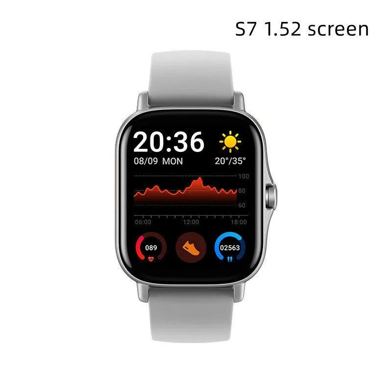 GT20 black smartwatch with alloy case and silicone strap showing heart rate monitoring on screen