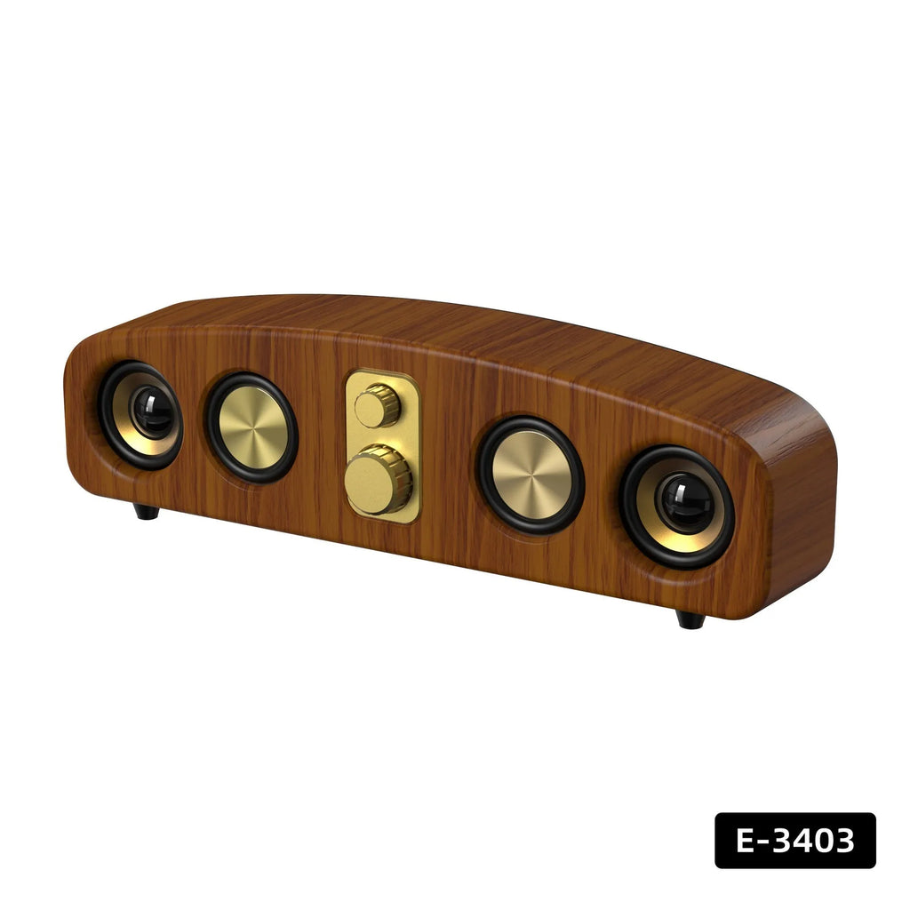 Retro portable Bluetooth speaker with wood grain water transfer print finish, 5W output, and USB power