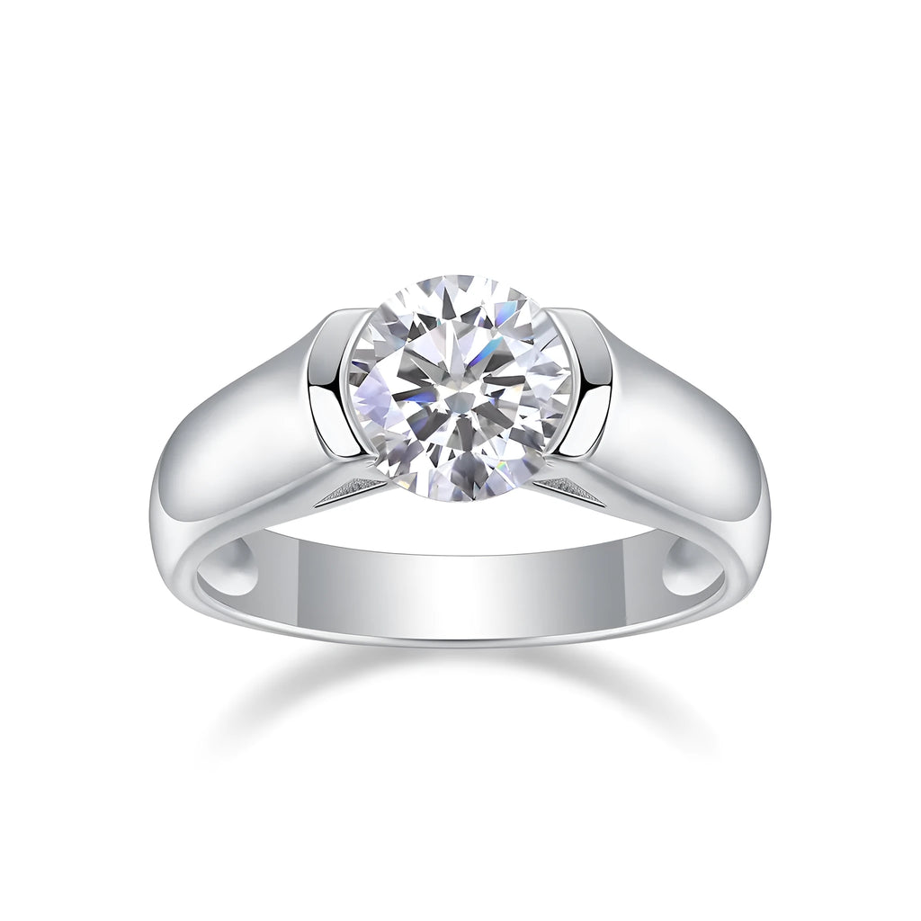 Wedding ring set with 2 carat moissanite stone in platinum-plated S925 silver, gift box and GRA certificate