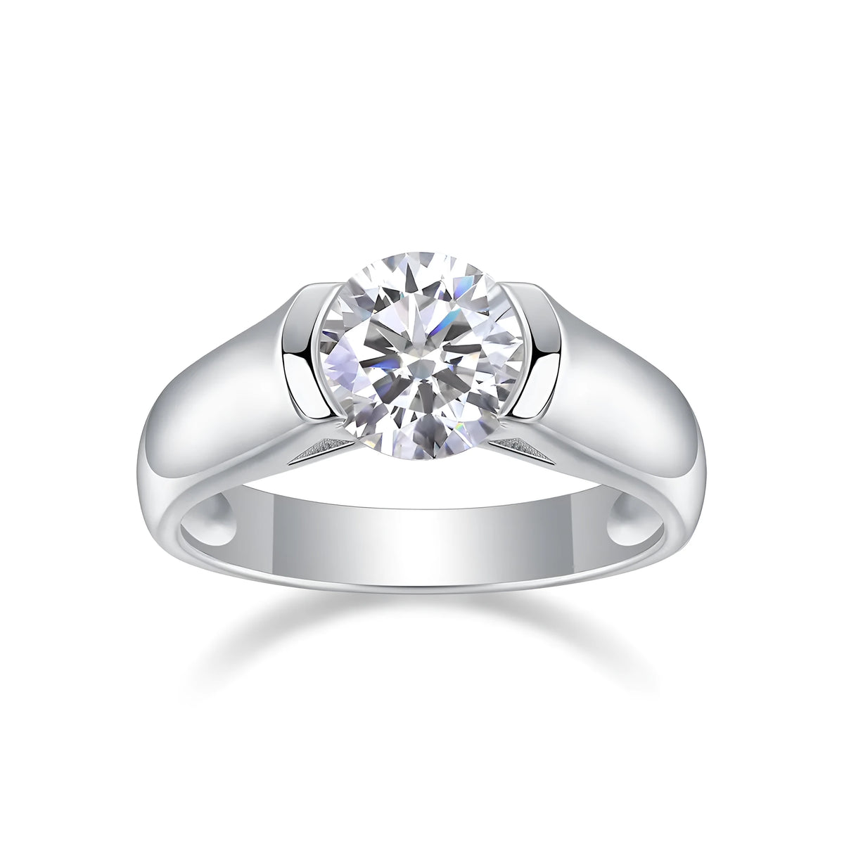 Wedding ring set with 2 carat moissanite stone in platinum-plated S925 silver, gift box and GRA certificate