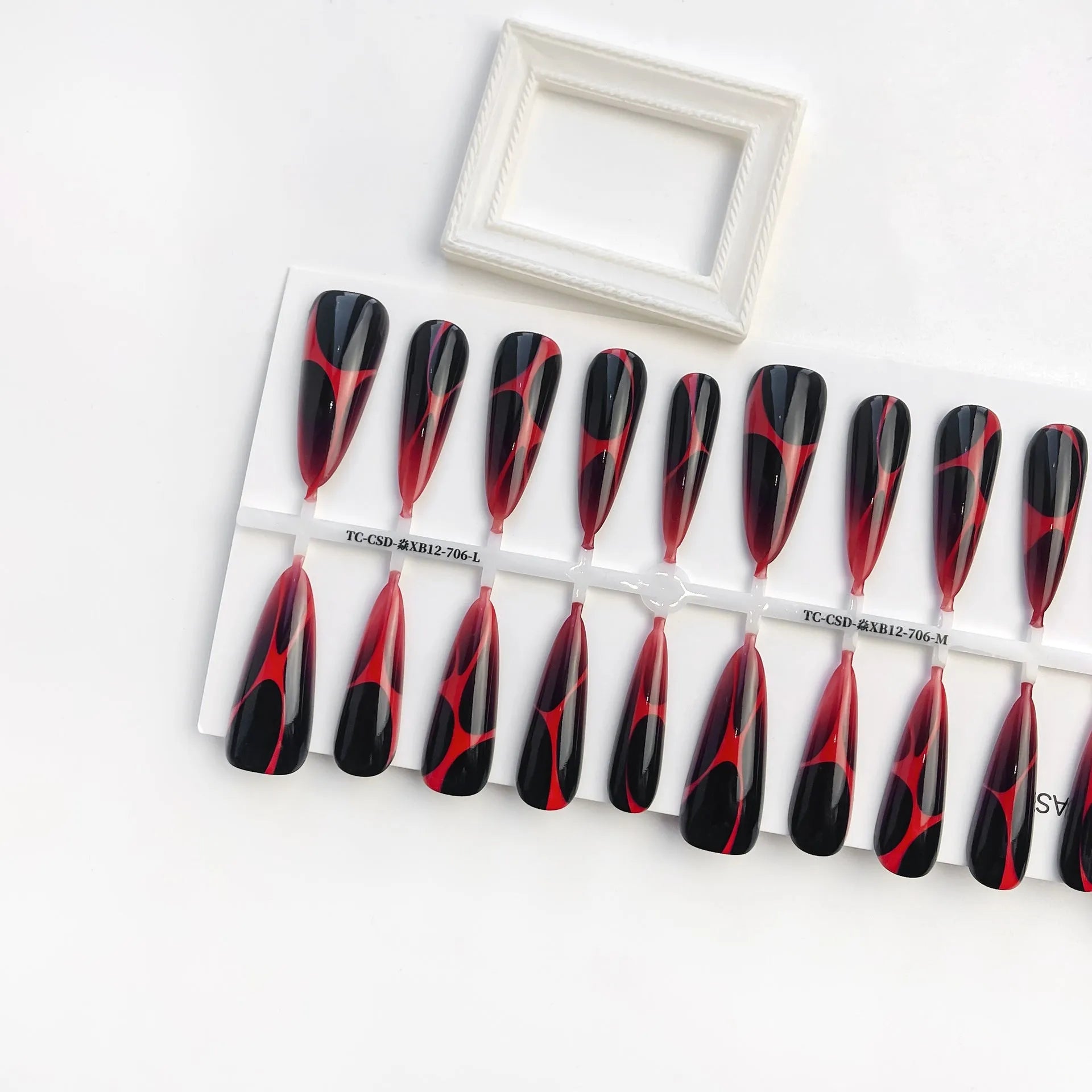 Wave line gradient long tip nail tips set in glossy finish, 40 pieces for 4 pairs of nails