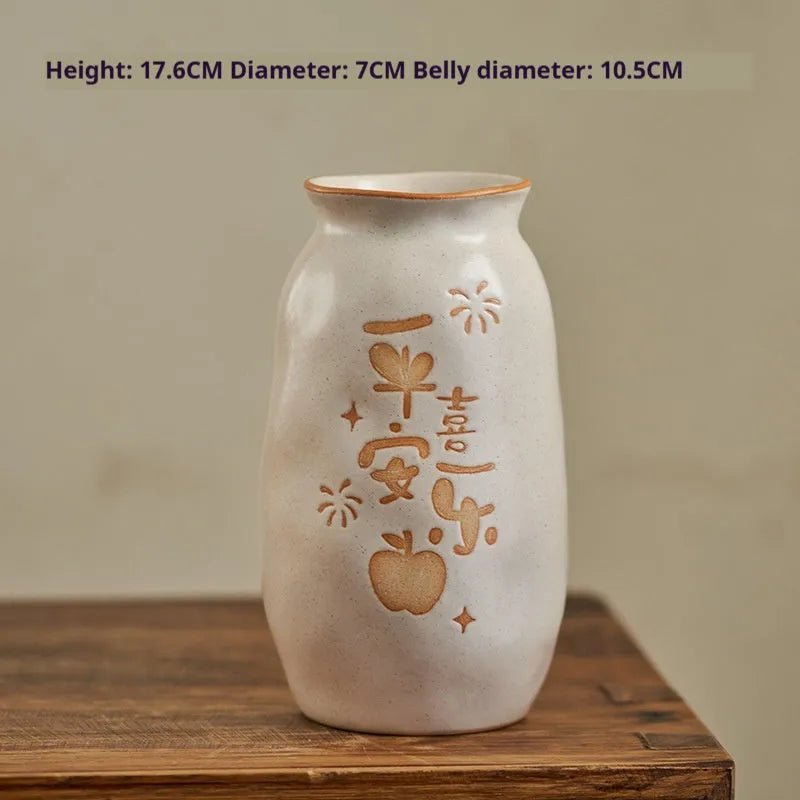 Chinese hand-painted ceramic joy vase with traditional carving on 8cm base