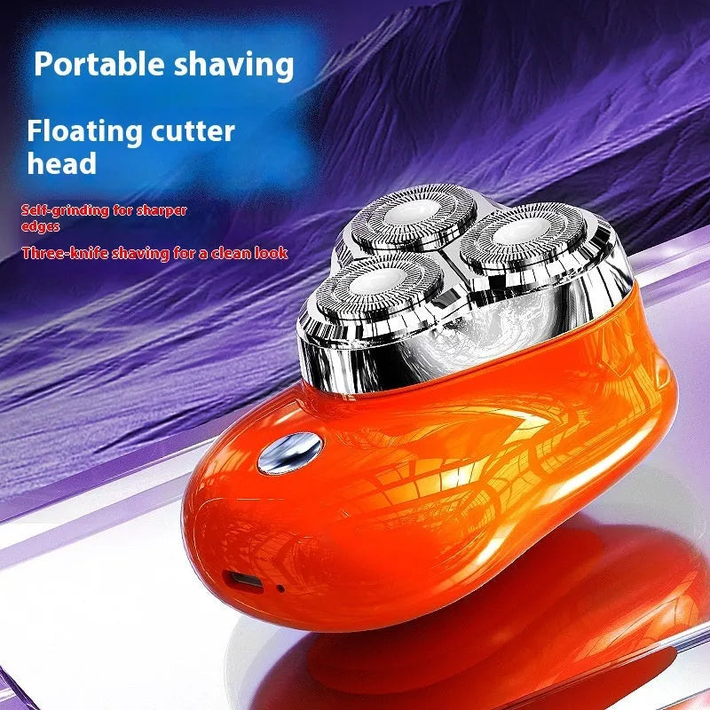 Electric magnetic suction floating three-blade shaver in piano black with floating cutter head