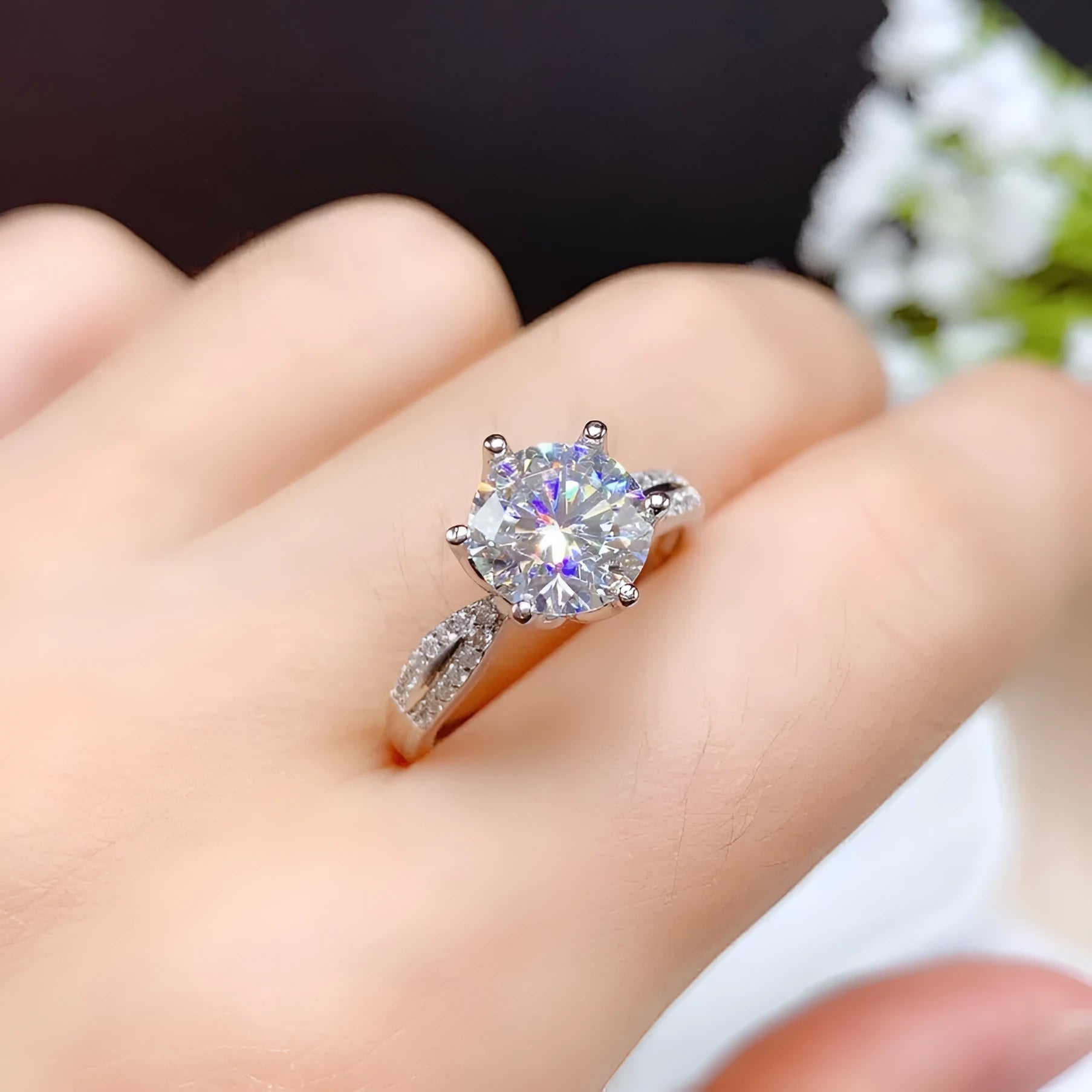 Full diamond zircon open ring for women, adjustable 925 sterling silver, bright sparkle, wedding or party jewelry