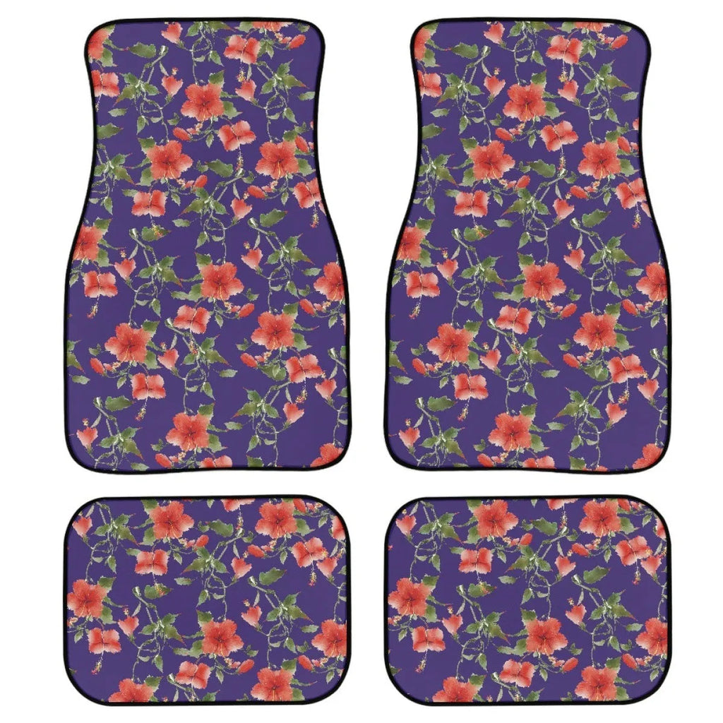 Black rubber car floor mat set with waterproof lining, four-piece suit for vehicle footwells.