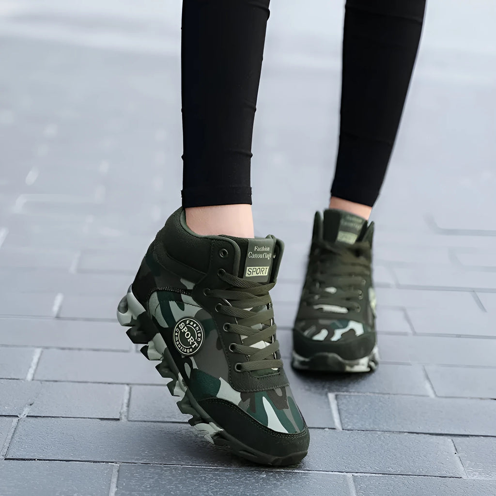 Women's green camouflage canvas sneakers with rubber sole in EU sizes 35-42