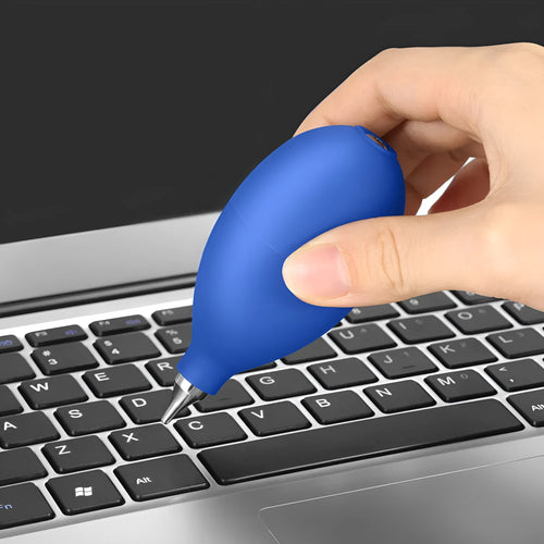 Blue rubber dust removal air blowing ball for cleaning camera lenses and phone screens.