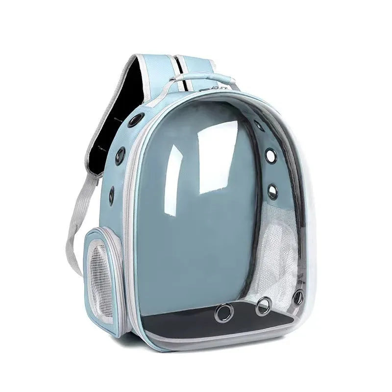 Grey PC plastic astronaut-style cat carrier bag with a side opening panel.