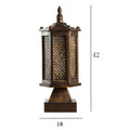 Retro wooden table lamp with hand-woven straw rattan lampshade on bedside table