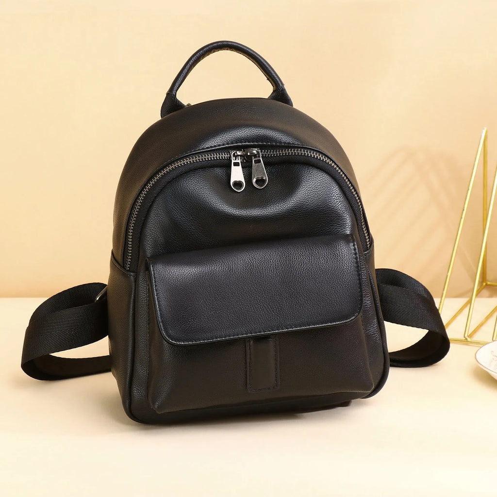 All-match first layer cowhide women backpack in black, 24x20x10cm, business travel handbag