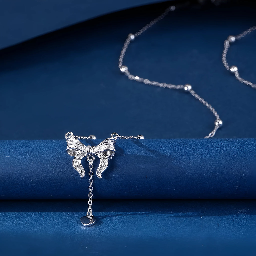 S925 silver butterfly heart pendant on adjustable 40-45cm O-ring clavicle chain