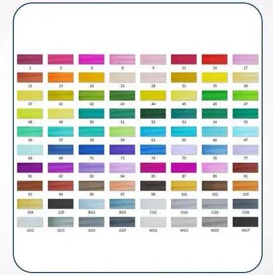Set of double-headed alcohol oily colour markers with round and inclined nibs for professional art and design work.