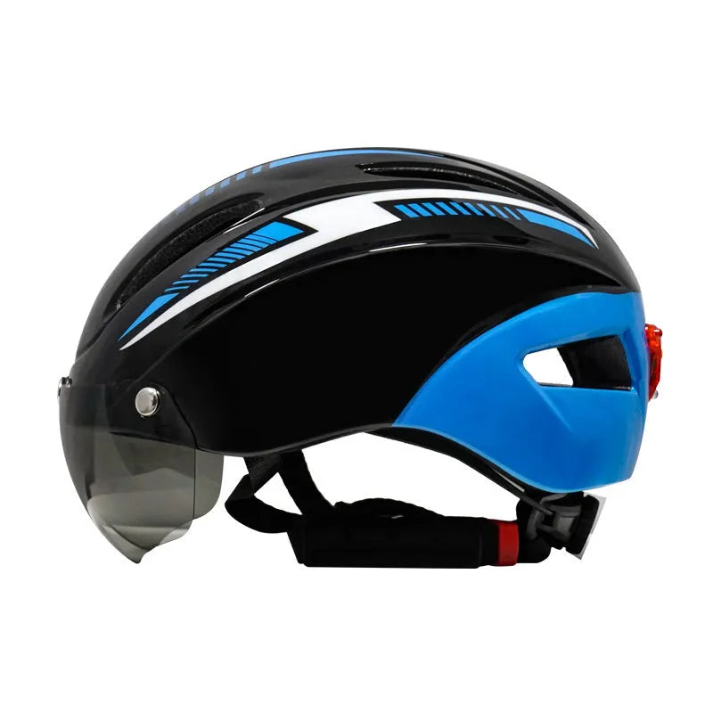 Adult bicycle helmet with integrated taillight restraint in multiple colour options including orange blue black