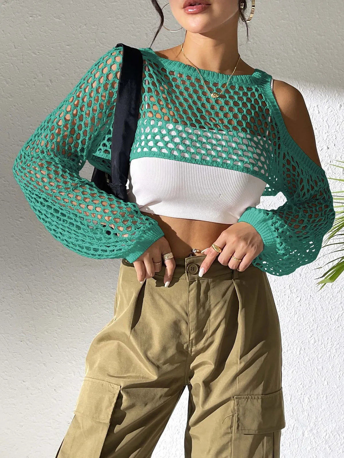 Mesh beach shirt with hollowed navel design in polypropylene fibre available in six colours