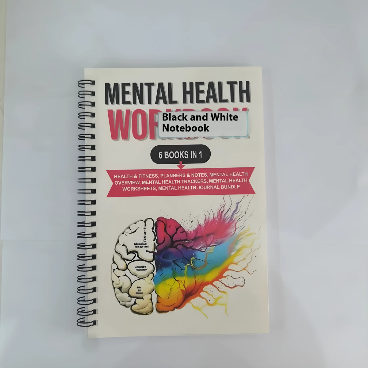 Pink brain mental health planning notepad with coil binding and 80g paper pages