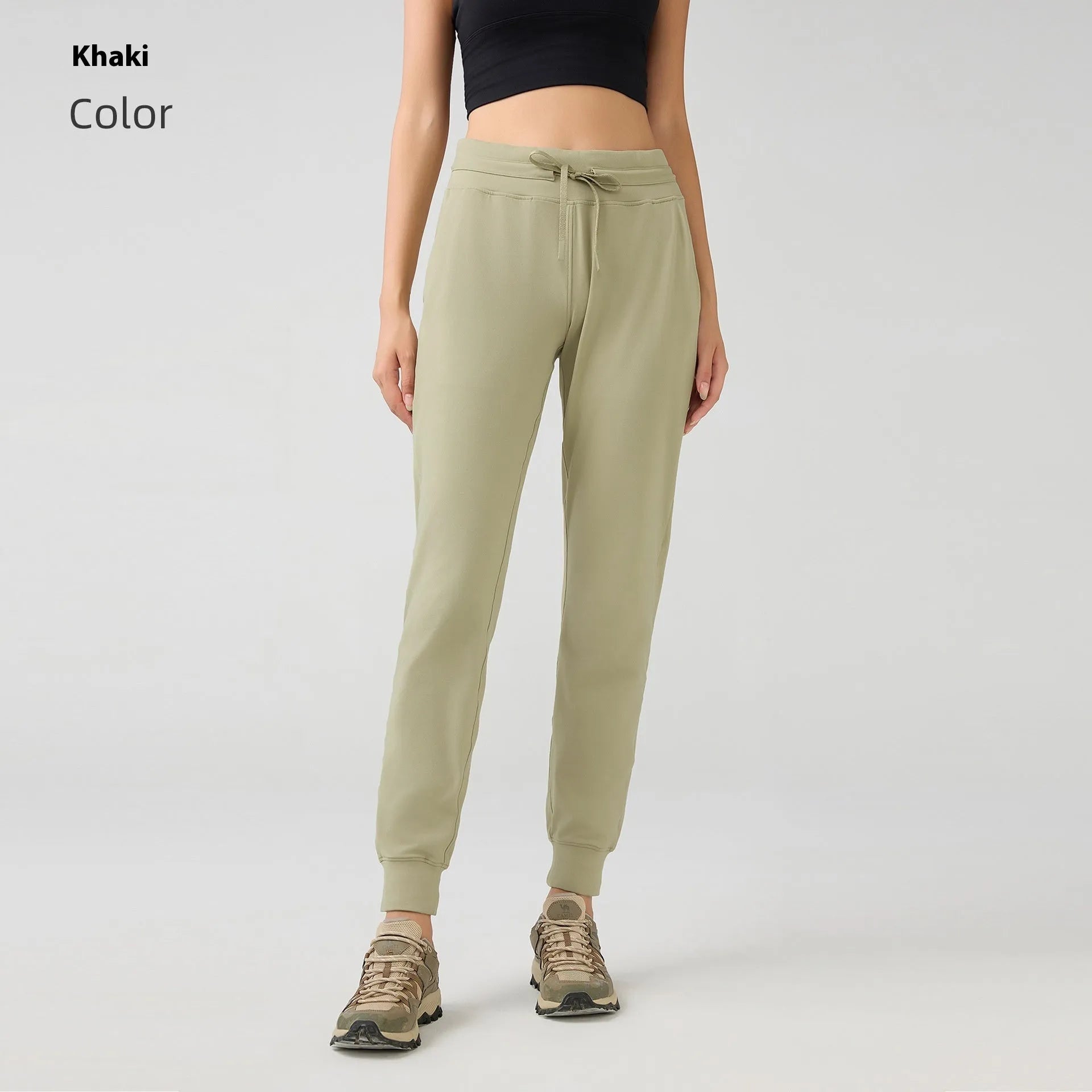Women's high-waist yoga pants with drawstring waist in Belgian Blue colour