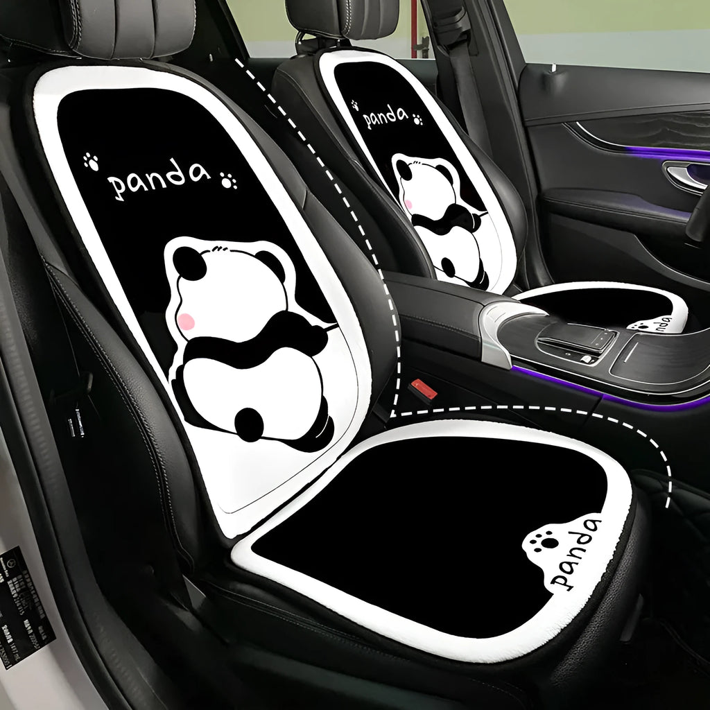 Winter plush panda car seat cushion with elastic hemming and memory foam filler on car seat