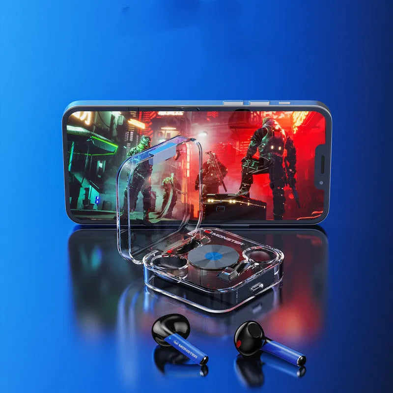 New wireless Bluetooth headset in transparent black with earplug design