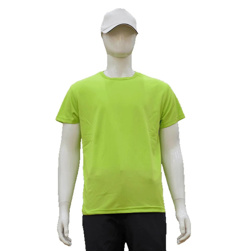 Short-sleeved slim fit round neck T-shirt in a bright colour on a hanger