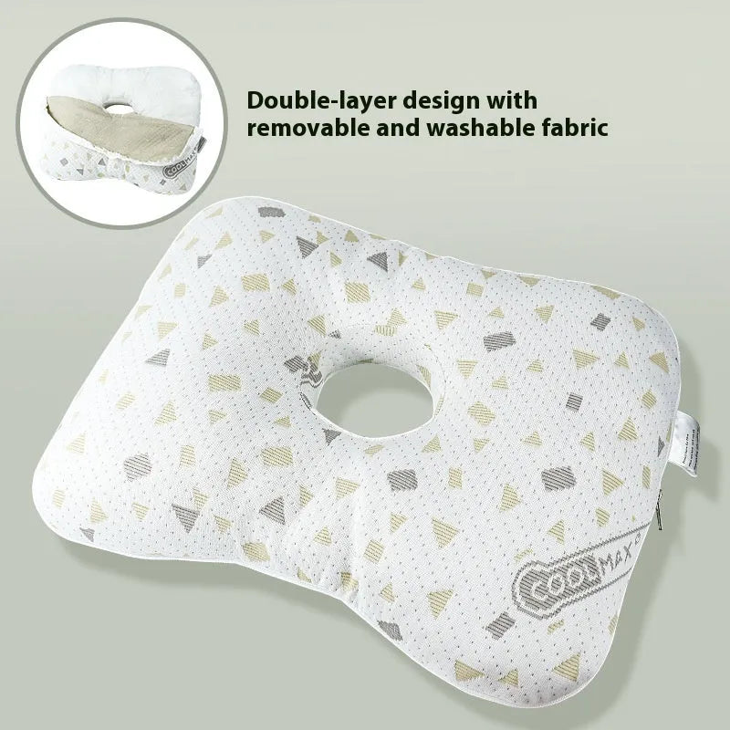 Beauty salon single hole ear pillow in grey colour, showing central ear hole and rectangular shape.