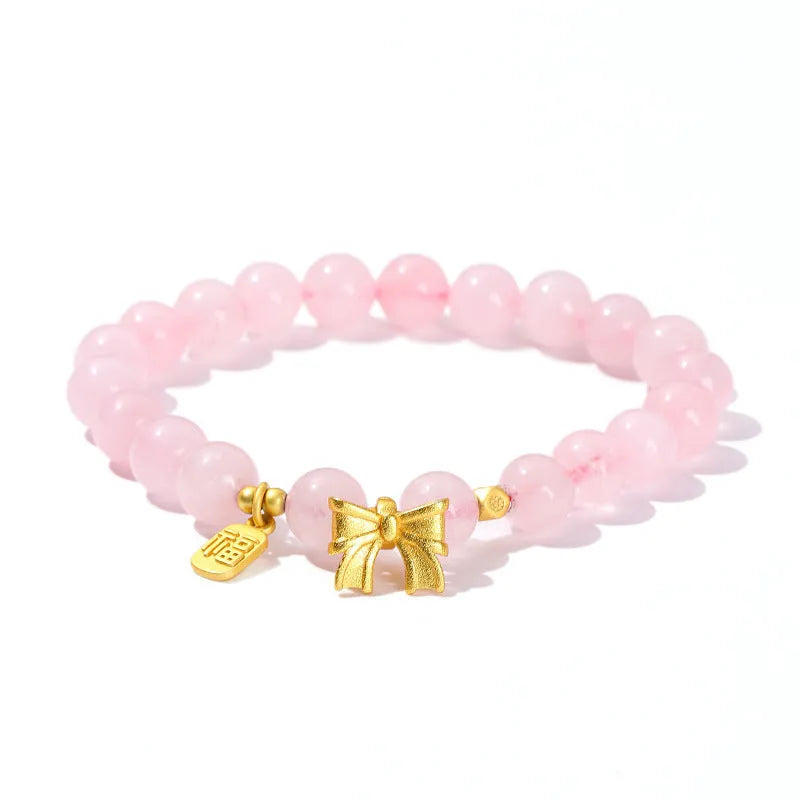 Crystal agate bracelet with round natural gemstone beads in fruit, bow and animal shapes