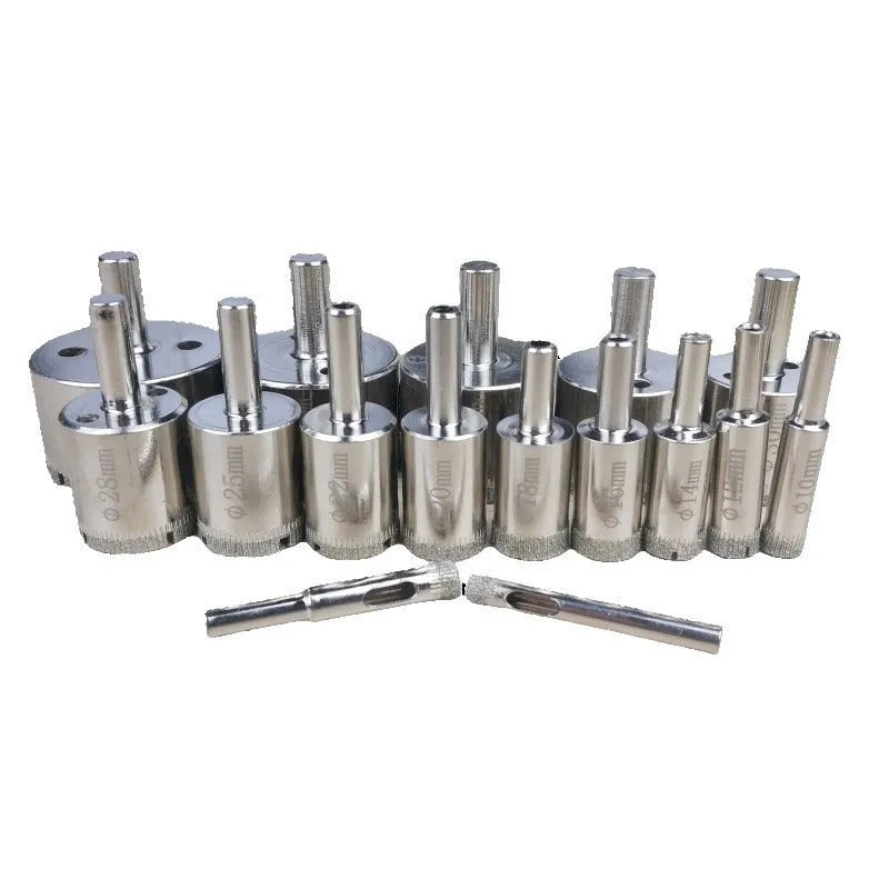 Electroplated tile rock plate drill bit set with one-piece steel construction, regular set options available