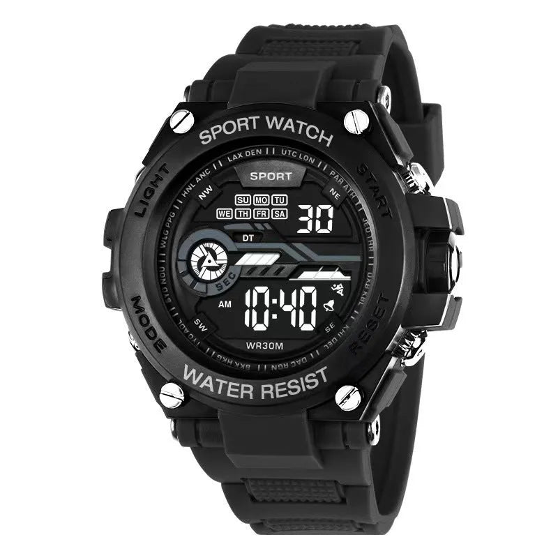 Fashion electronic watch for teenagers available in 10 colours including black, blue, pink, white, green, purple, red, yellow, orange, and silver