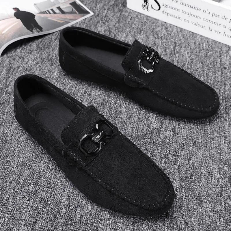 Men's black and grey suede casual shoes with rubber soles for summer.