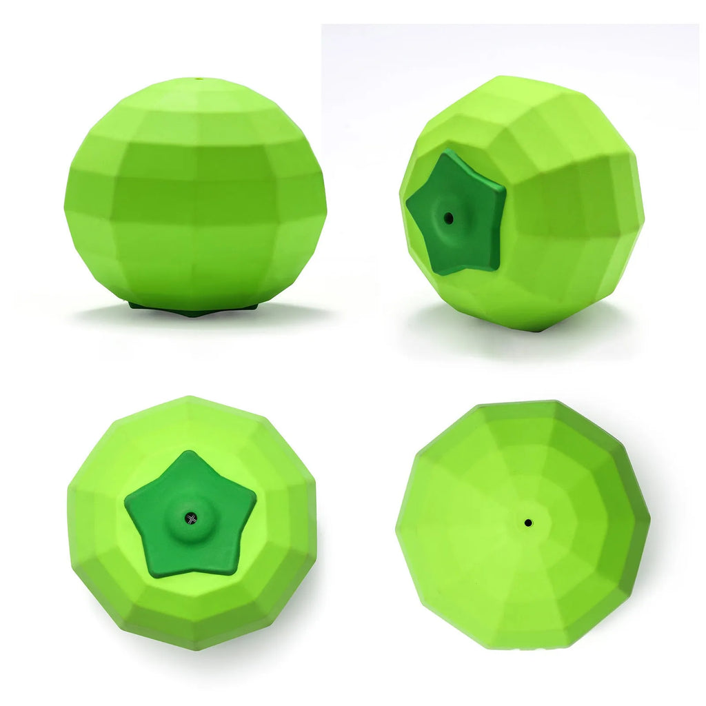 Green natural rubber dog chew toy with squeaker for medium to large breed aggressive chewers