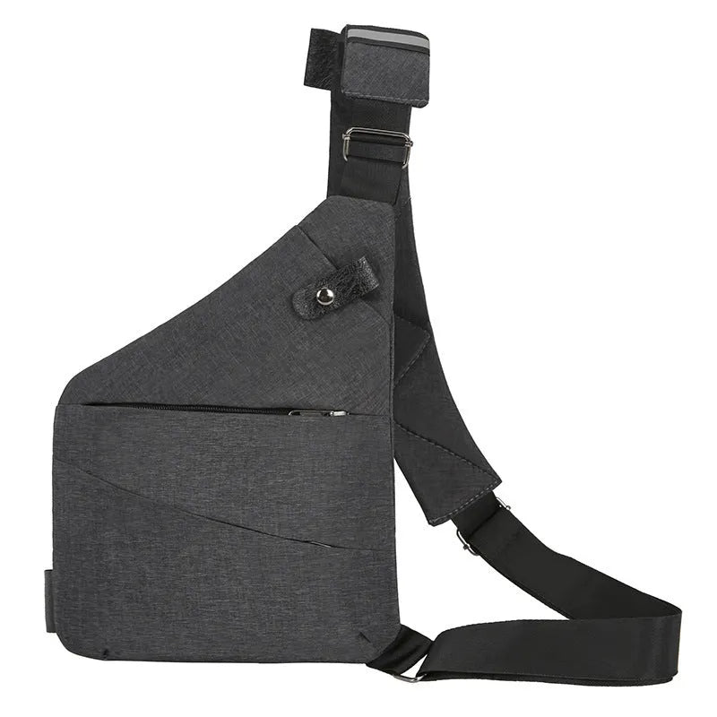 Men's canvas shoulder chest pack bag 20-35L black left shoulder style with zipper closure